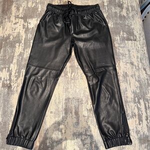 David Lerner Black Vegan Leather Joggers